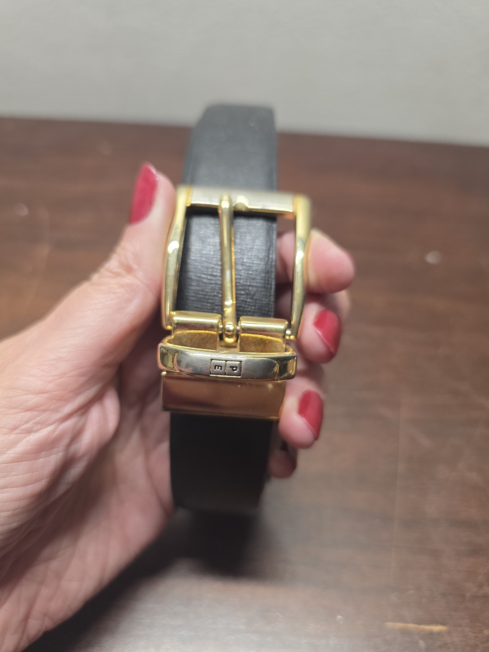 Perry Ellis Black Leather Belt with Gold Buckle Size 40